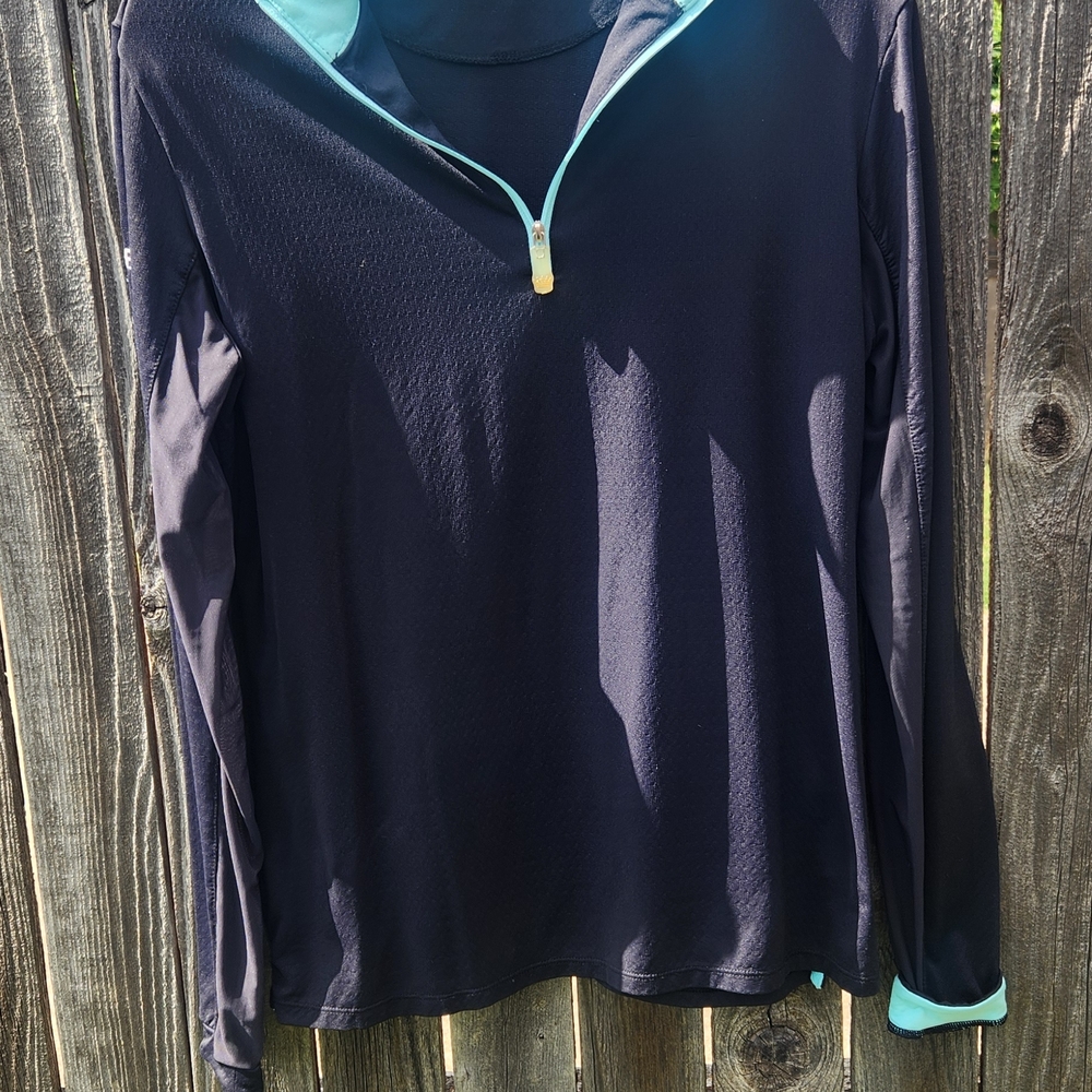KASTEL Black Long Sleeve 1/4 Zip Pullover With Sky Blue Contrast Collar And Cuff